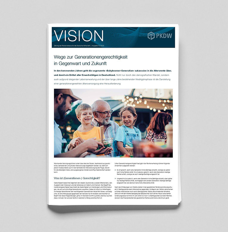 VISION: Titelseite der PKDW Zeitschrift zur betrieblichen Altersvorsorge 12/2023