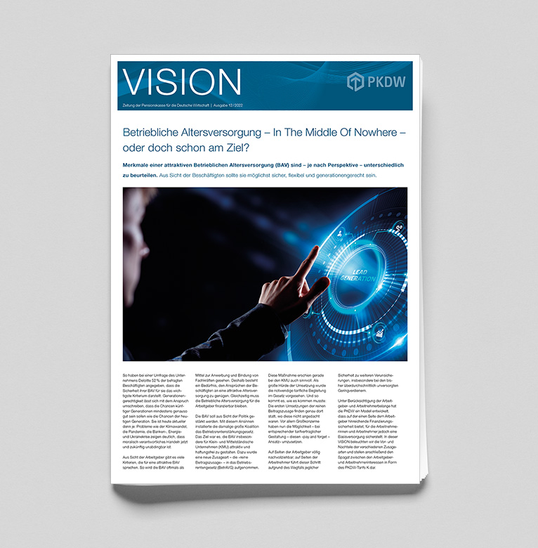 VISION: Titelseite der PKDW Zeitschrift zur betrieblichen Altersvorsorge 12/2022